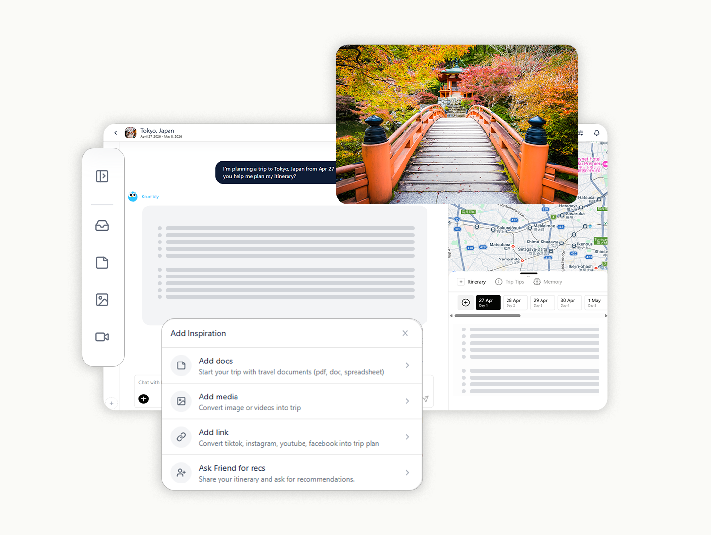 Breadkrumb trip showing itinerary planning and map